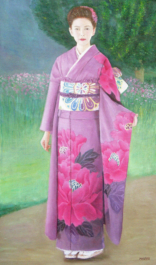 Lady In Purple Kimono Painting by Masami Iida