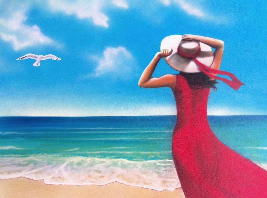 Lady in red Painting by Amatzia Baruchi