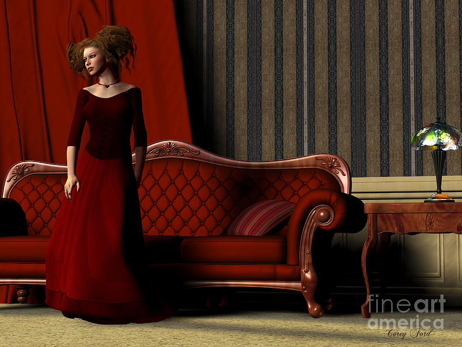 Lady in Red Painting by Corey Ford