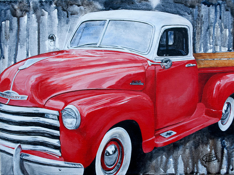 Chevy Truck Painting - Lady in Red by Jessica Tookey