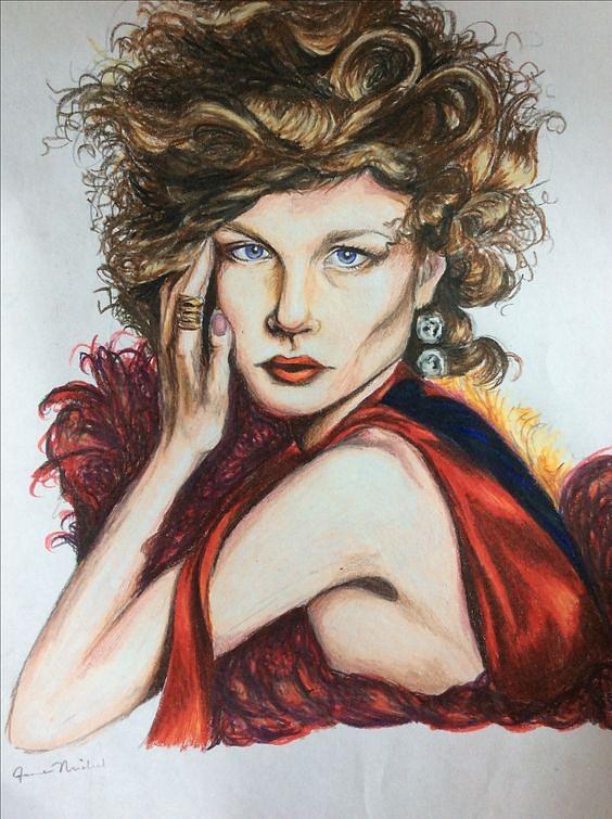 Portrait Drawing - Lady in Red by Joanne Michel