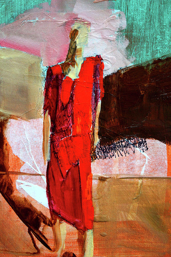 Abstract Painting - Lady in Red by Nancy Merkle