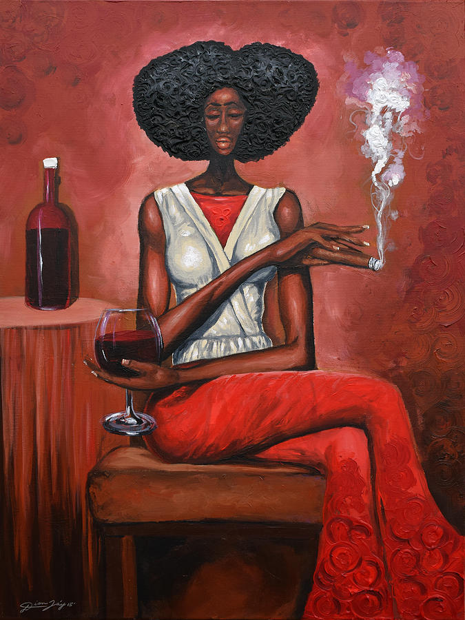 Lady In Red Painting by The Art of DionJa'Y