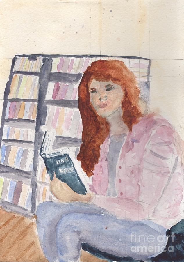 Lady In The Library Reading Painting