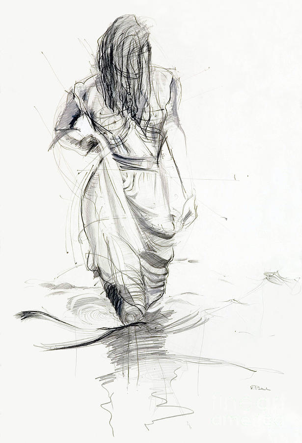 Lady in the Waters Drawing by Kerryn Madsen-Pietsch