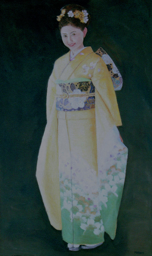 Lady In Yellow Kimono Painting by Masami Iida