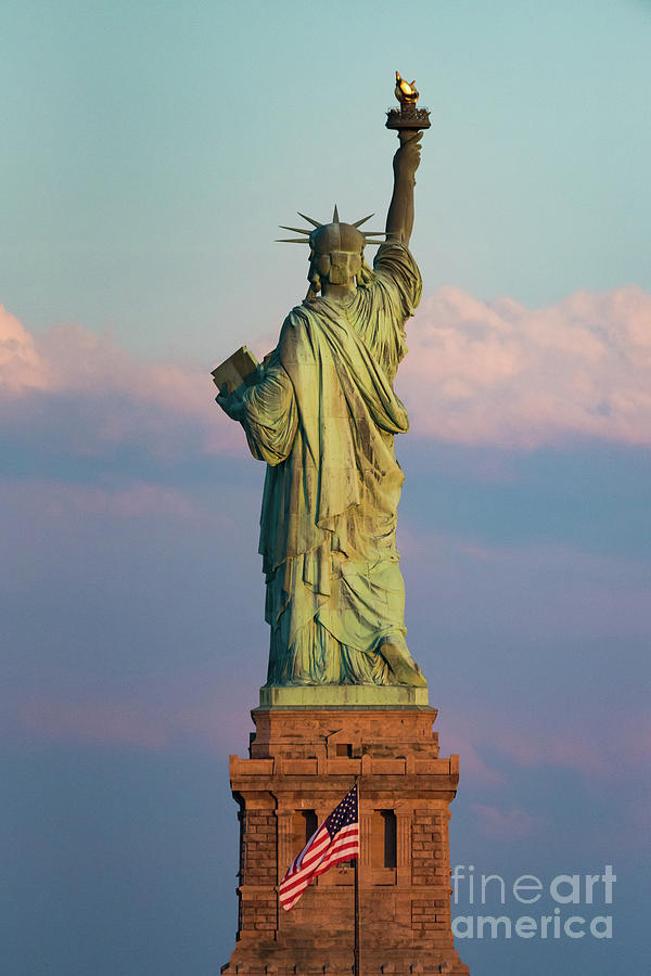 Statue of Liberty and American Flag Photograph by Zawhaus Photography