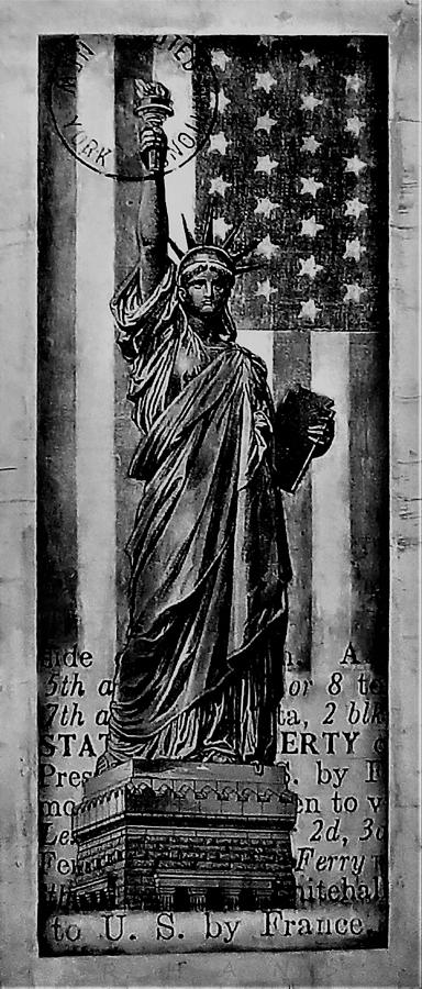 Lady Liberty And The American Flag B W Photograph by Rob Hans