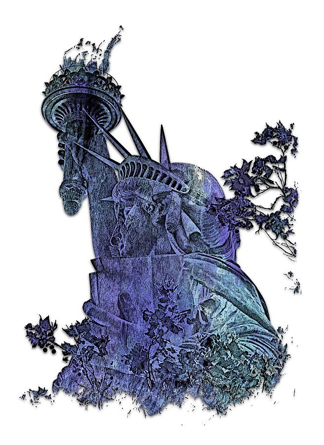 New York City Photograph - Lady Liberty Berry Blues 3 Dimensional by DiDesigns Graphics