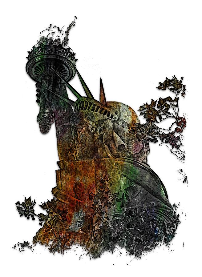 Lady Liberty Muted Rainbow 3 Dimensional Photograph by DiDesigns Graphics