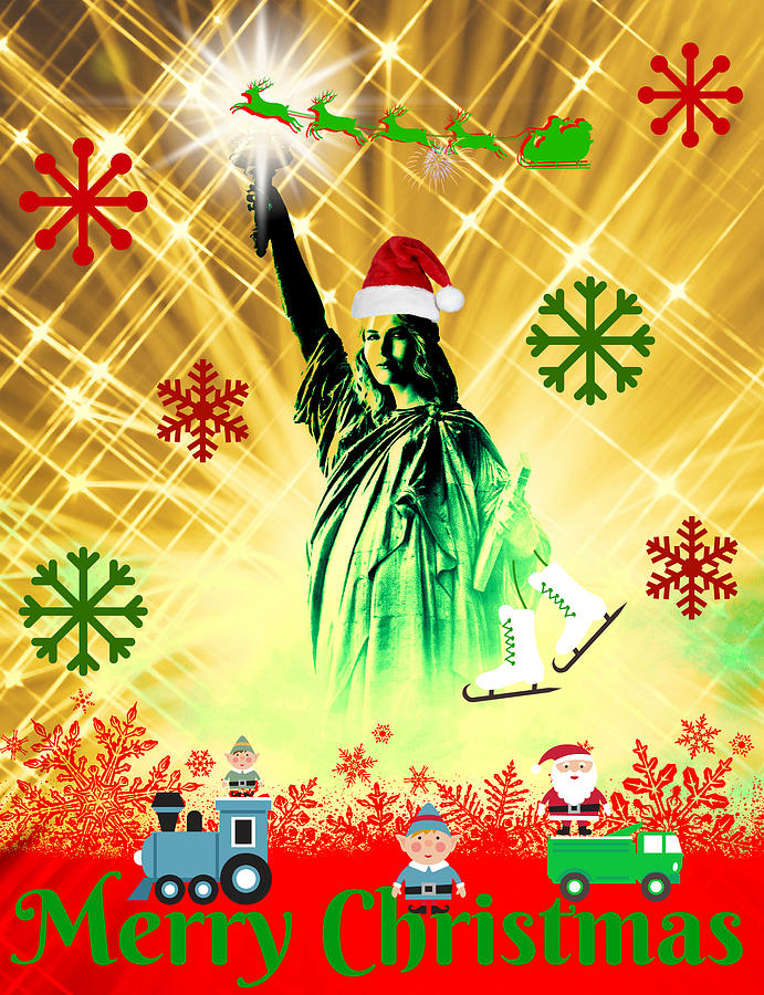 Lady Libertys Got The Christmas Spirit Mixed Media by Aurelio Zucco