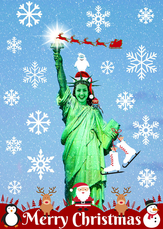 Christmas Mixed Media - Lady Libertys Got The Christmas Spirit II by Aurelio Zucco