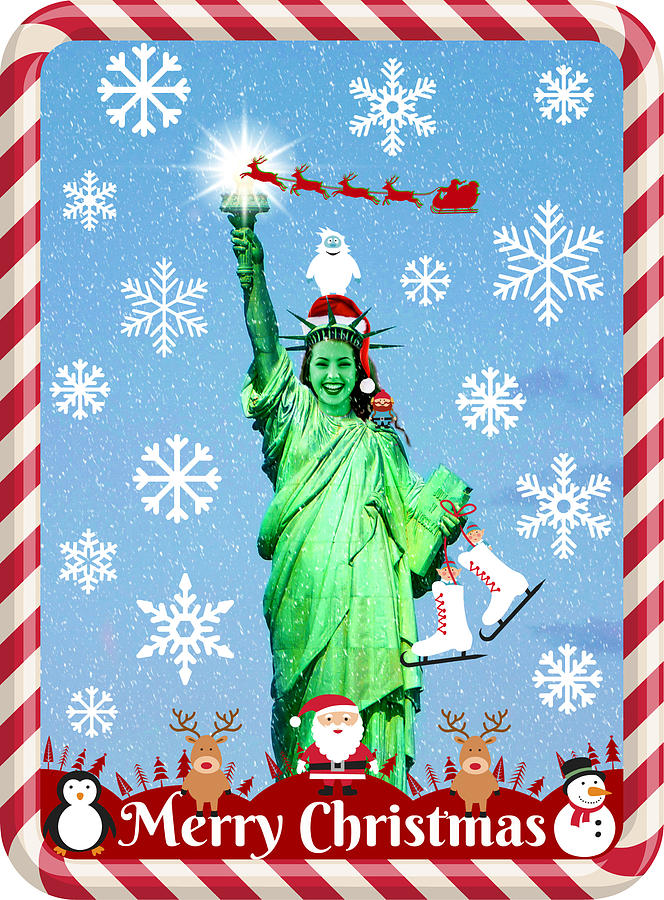 Lady Libertys Got The Christmas Spirit IV Mixed Media by Aurelio Zucco