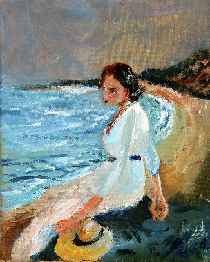 Lady on the Beach Painting by Michael Helfen - Fine Art America