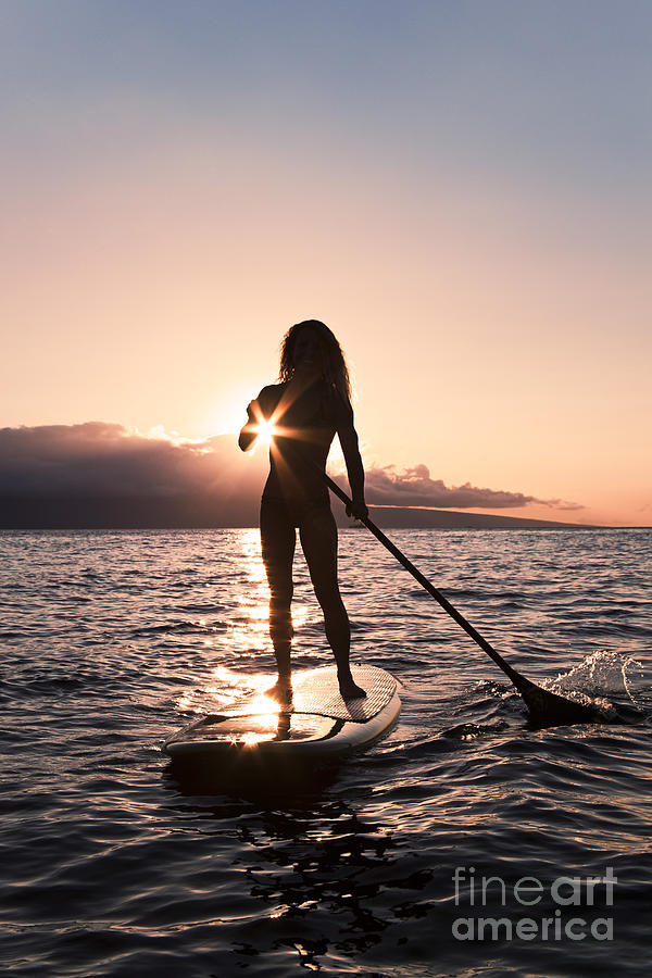 Sunset Photograph - Lady Paddling by Dave Fleetham - Printscapes