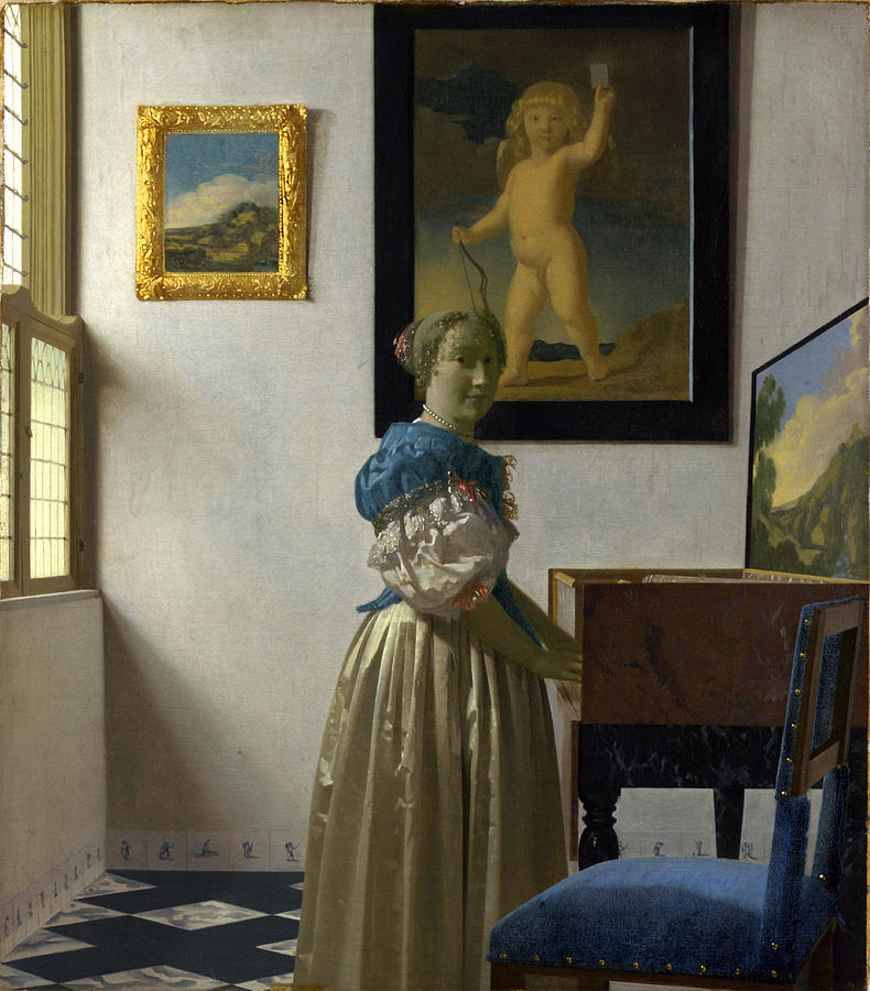 Lady Standing At A Virginal Painting by Johannes Vermeer