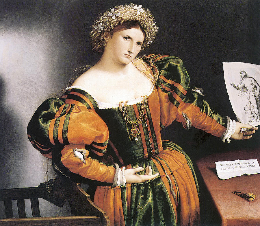 Lady with a Drawing of Lucretia Painting by Lorenzo Lotto