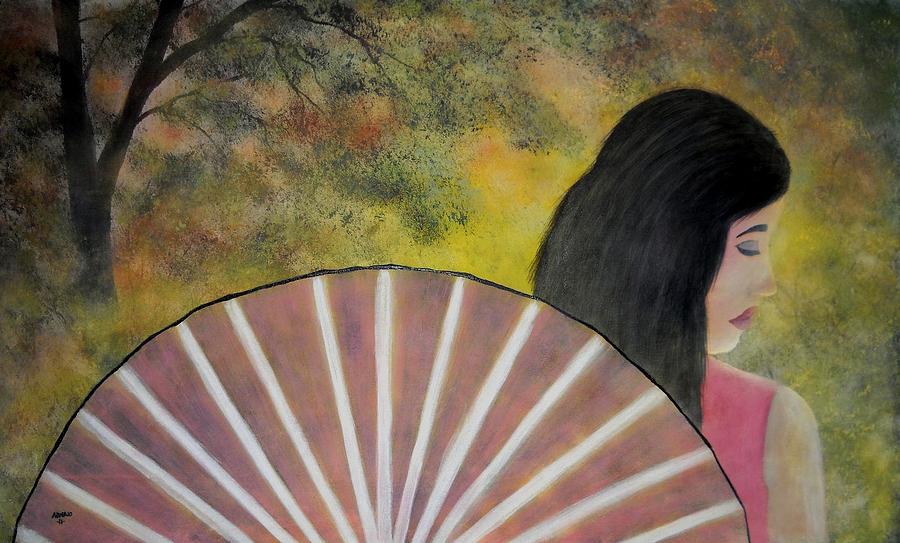 Lady with a Fan Painting by Edwin Alverio