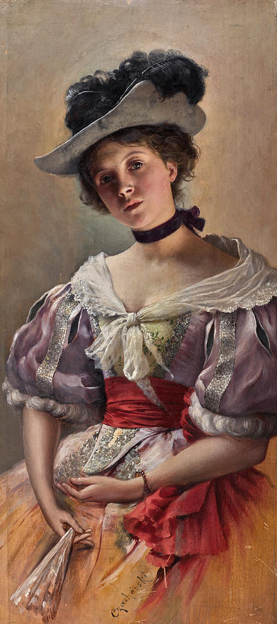 Lady with a Fan Painting by Wladyslaw Czachorski