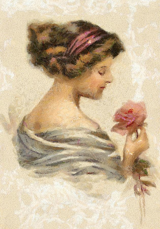 Lady with a Rose Digital Art by Charmaine Zoe