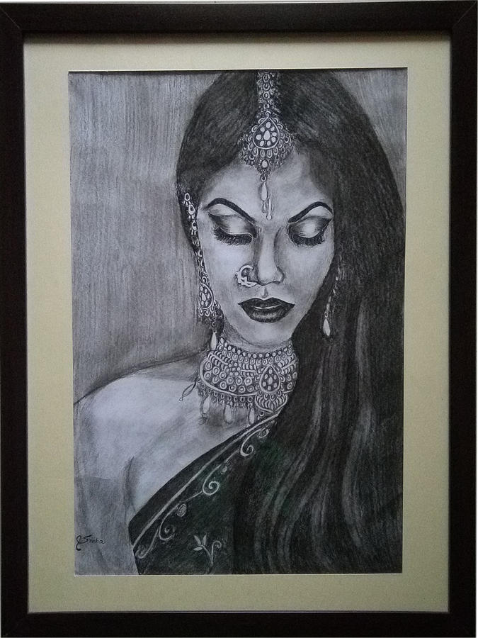 Lady With Bridal Jewelry Drawing by Sneha Choudhary - Fine Art America