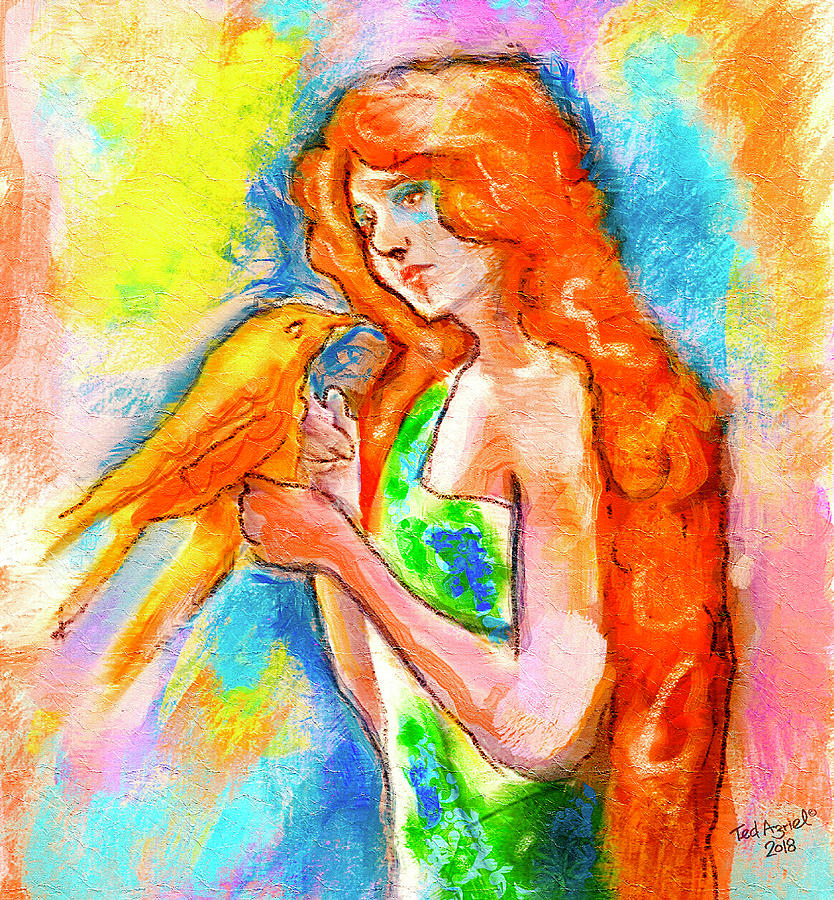 Lady With Canary Digital Art by Ted Azriel