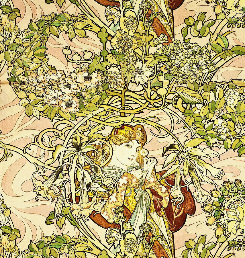 Lady With Daisy Painting by Alphonse Mucha | Fine Art America