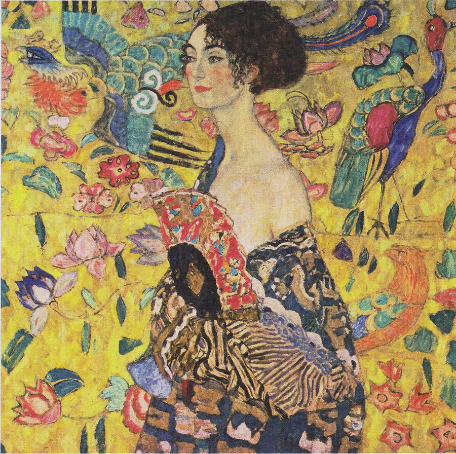 Lady With Fan Painting by Gustav Klimt