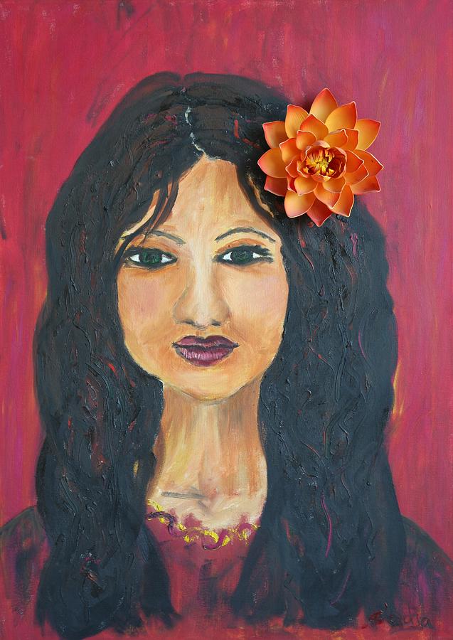Lady With Flower Painting by Sladjana Lazarevic