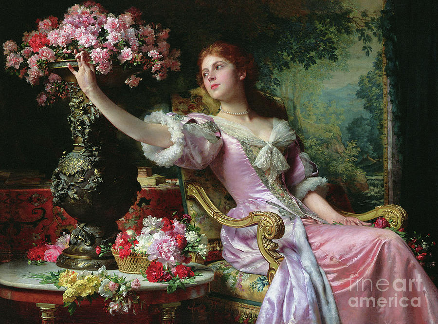 Portrait Painting - Lady with Flowers by Ladislaw von Czachorski