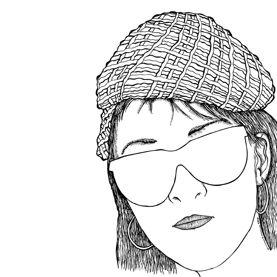 Pen Drawing - Lady with Glasses by Karl Addison