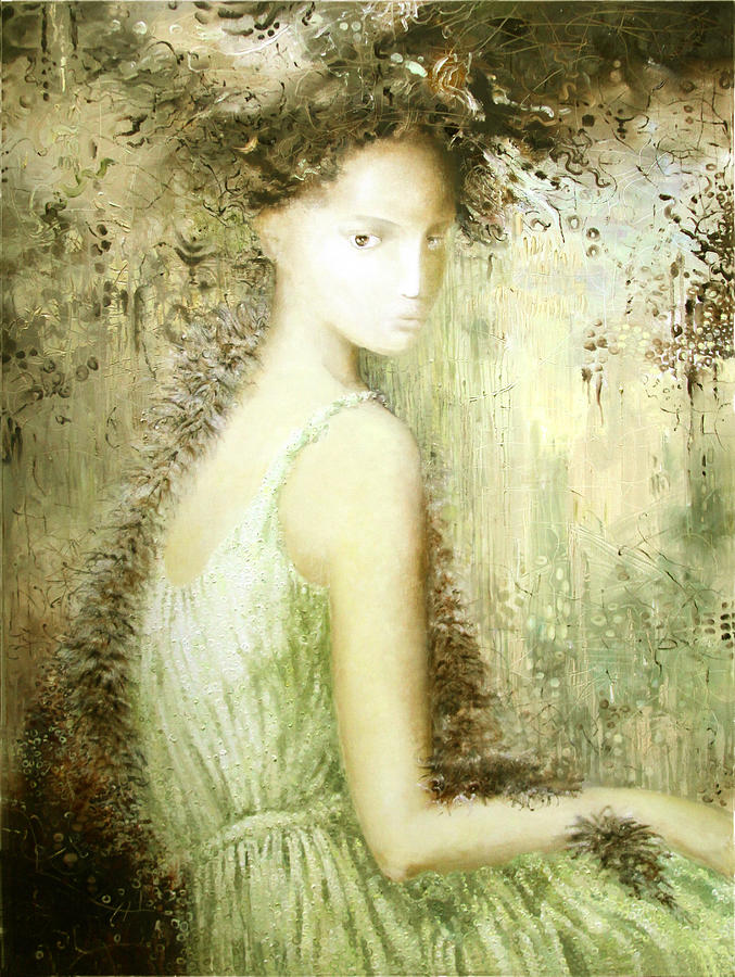 Lady with hidden salamanders Painting by Lolita Bronzini