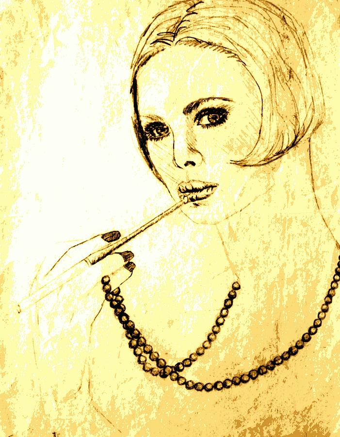 Lady With Pearl Necklace Drawing by Sheri Buchheit
