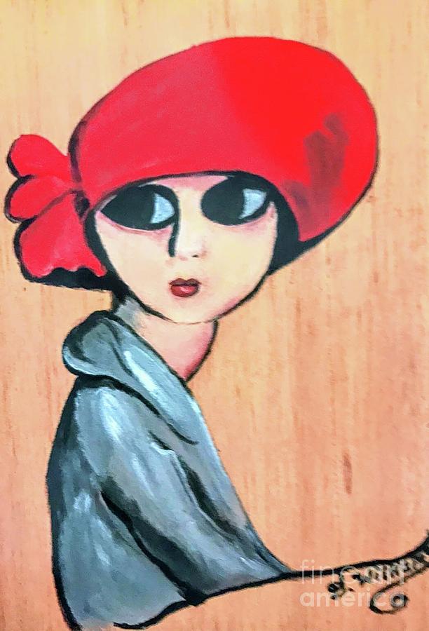 Vintage Painting - Lady with Red Hat by Deborah Williams