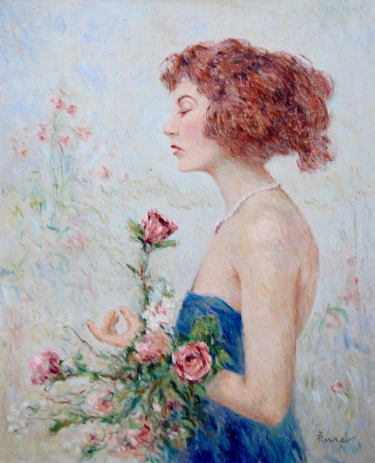 Lady with roses  Painting by Pierre Dijk