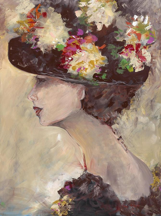 Lady with the Floral Hat Painting by Karen Ahuja