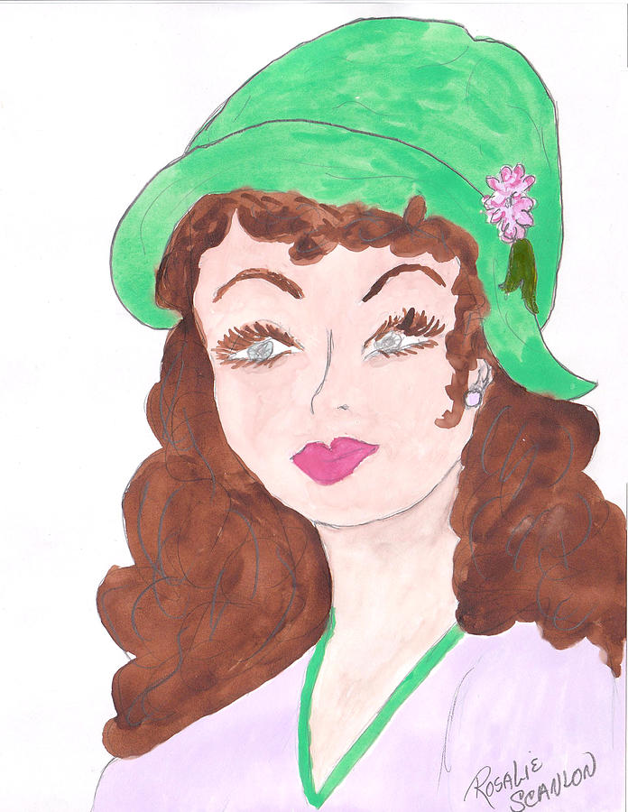 Lady with the Green Hat Drawing by Rosalie Scanlon
