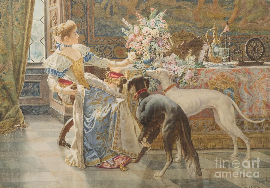 Lady with Two Dogs Painting by MotionAge Designs
