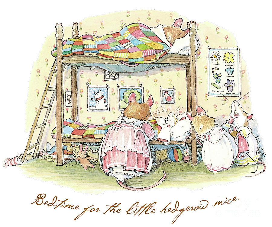 Mouse Drawing - Lady Woodmouse gets the little mice into bed by Brambly Hedge
