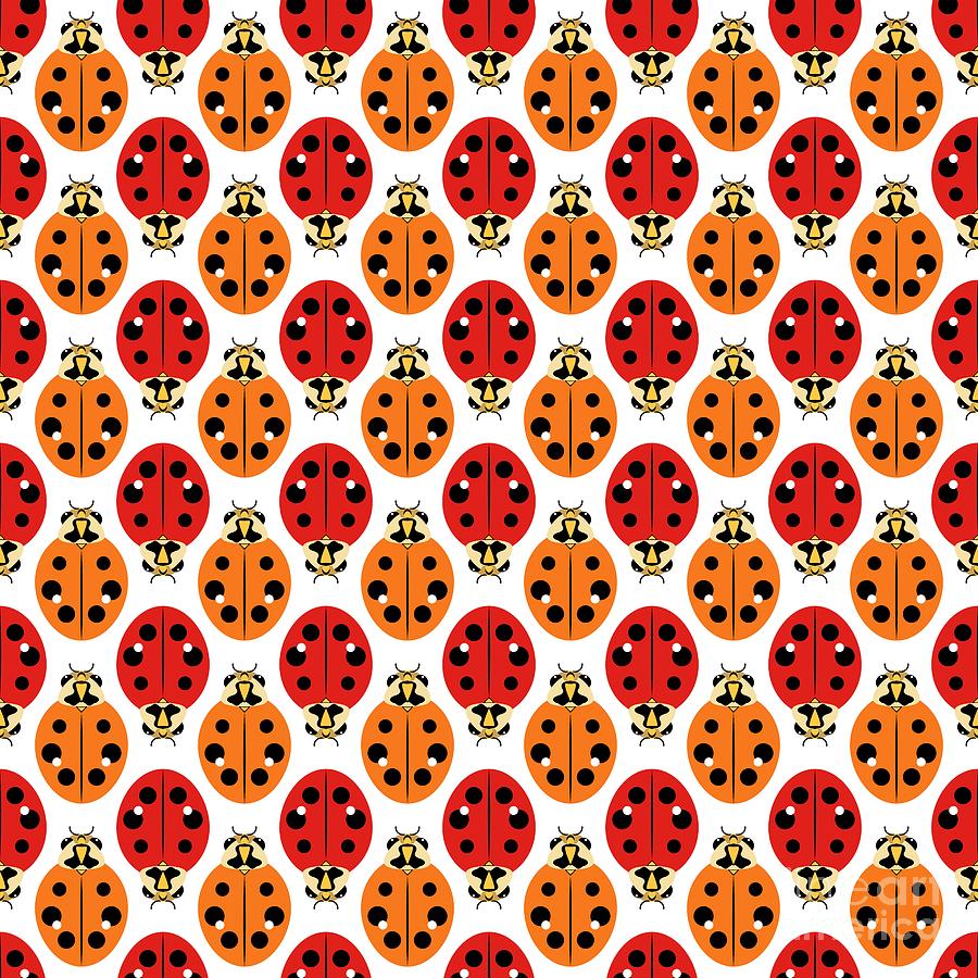 Ladybug Pattern in Orange and Red Digital Art by MM Anderson