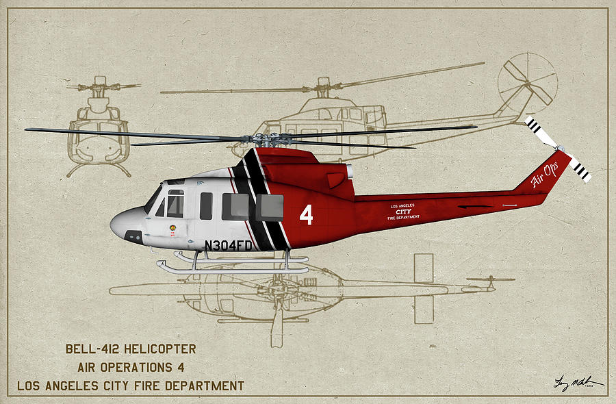 LAFD Bell 412 - Profile Art Digital Art by Tommy Anderson