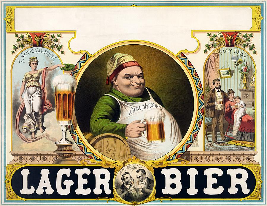 Lager beer stock advertising poster 1879 Painting by Vincent Monozlay