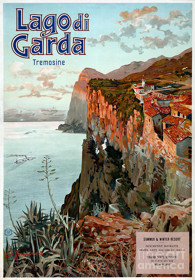 Vintage Painting - Lago di Garda Lake Garda Vintage Poster by Vintage Treasure