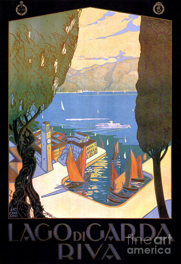 Vintage Painting - Lago di Garda Lake Garda Vintage Poster Restored by Vintage Treasure
