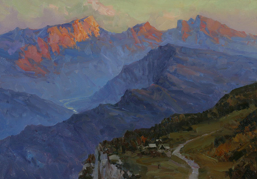 Spring Painting - Lago Naki. View of the main Caucasian ridge by Aleksander Babich