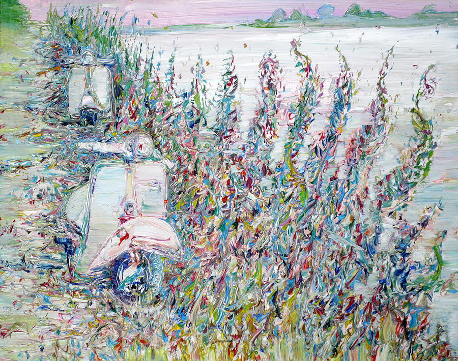 Two Motorbikes Parked On The Edge Of The Lagoon Painting by Fabrizio Cassetta