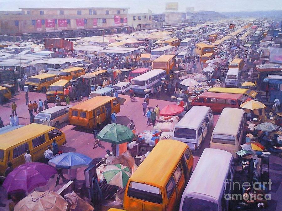 Landscape Painting - Lagos traffic by Mufutau Apooyin