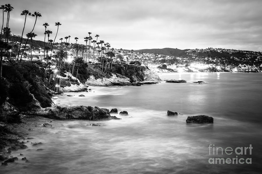 Laguna Beach California City Black and White Photo Photograph by Paul Velgos