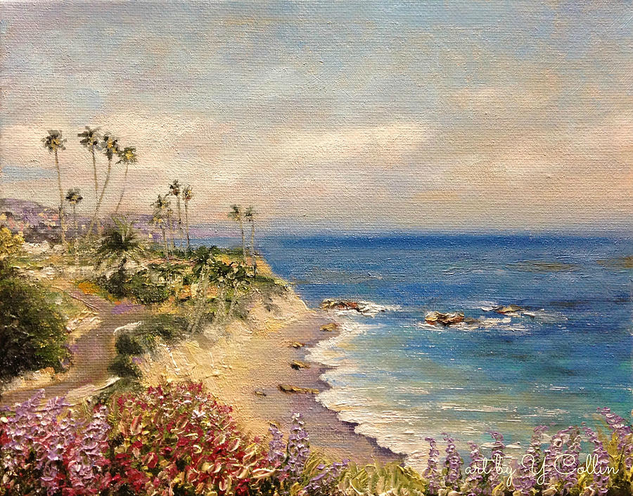 Flower Painting - Laguna Beach, California - with Purple Flowers by Yoko Collin