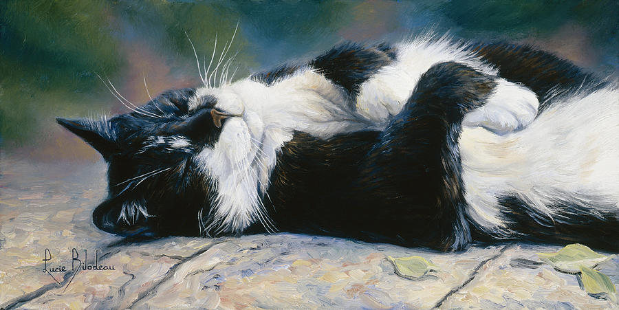 Cat Painting - Laid Back by Lucie Bilodeau